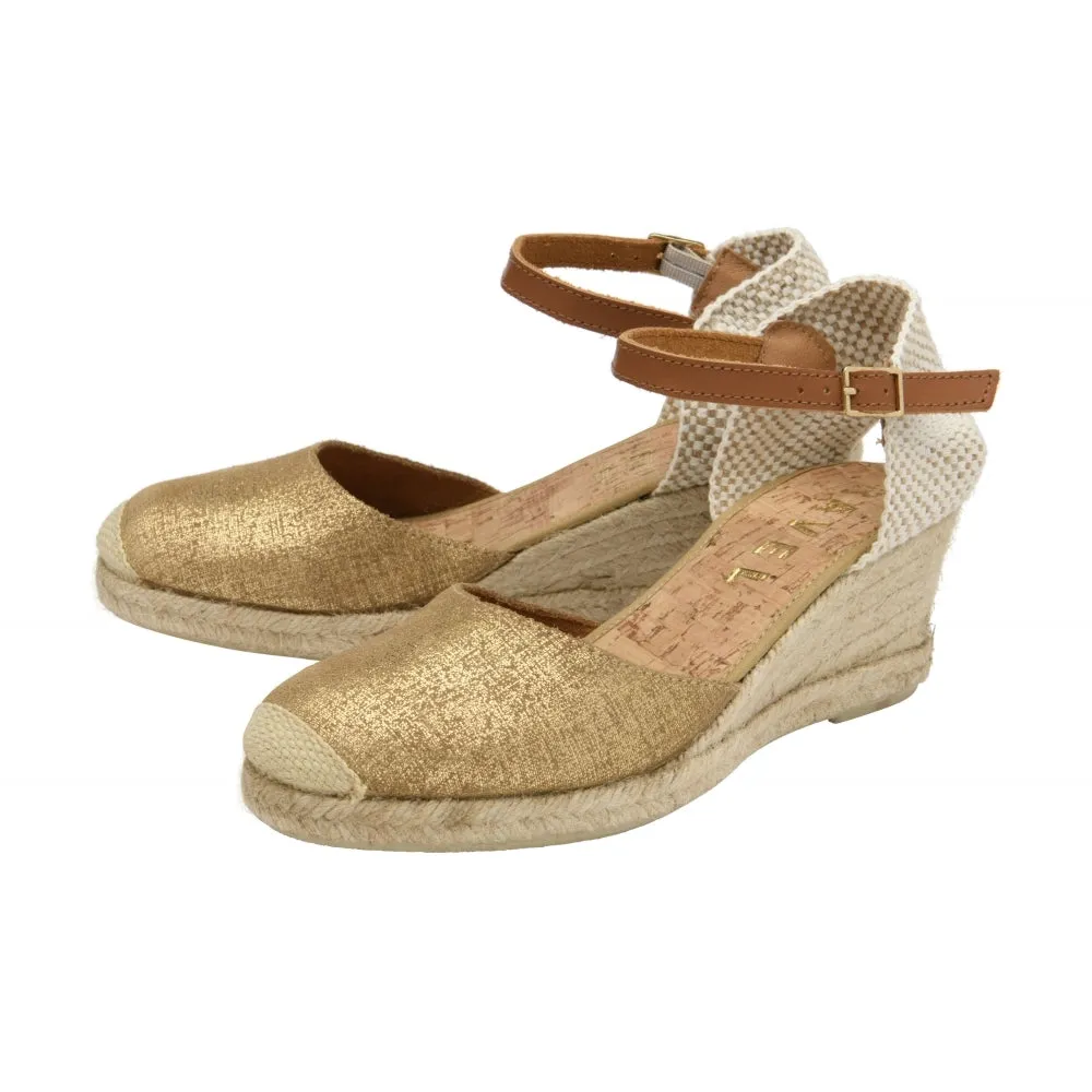 Gold Enyo Metallic Leather Espadrille Wedge Sandals
