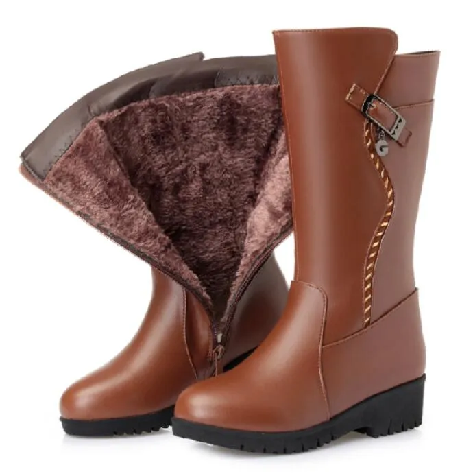 Joskaa Winter Boots Wool Fur Inside Warm Shoes Women Wedges Heels Soft Leather Shoes Platform Snow Boots Footwear Botas Fur Boots Outfit