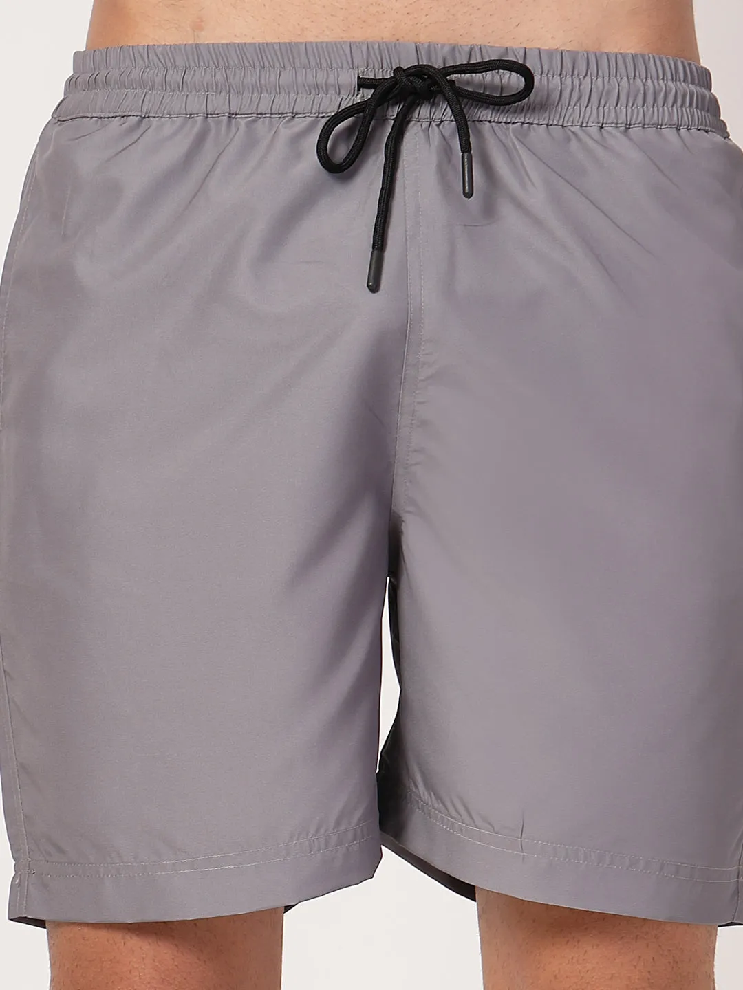 Style Quotient Men Grey Solid Polyester Regular Swim  Shorts